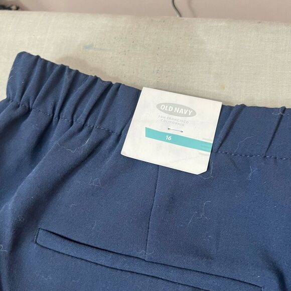 Old Navy NWT Black Navy Blue Tuxedo Stripe Flat Front Pull-On Pants Size 16 - Picture 7 of 9